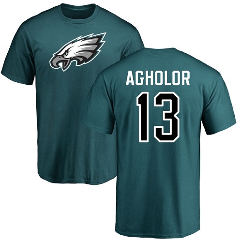 Men Philadelphia Eagles #13 Nelson Agholor Green Name and Number Logo NFL T Shirt